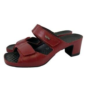 Vital Joy Block Heel Sandals Red Leather Mule Strap Adjustable Womens 38 US 7